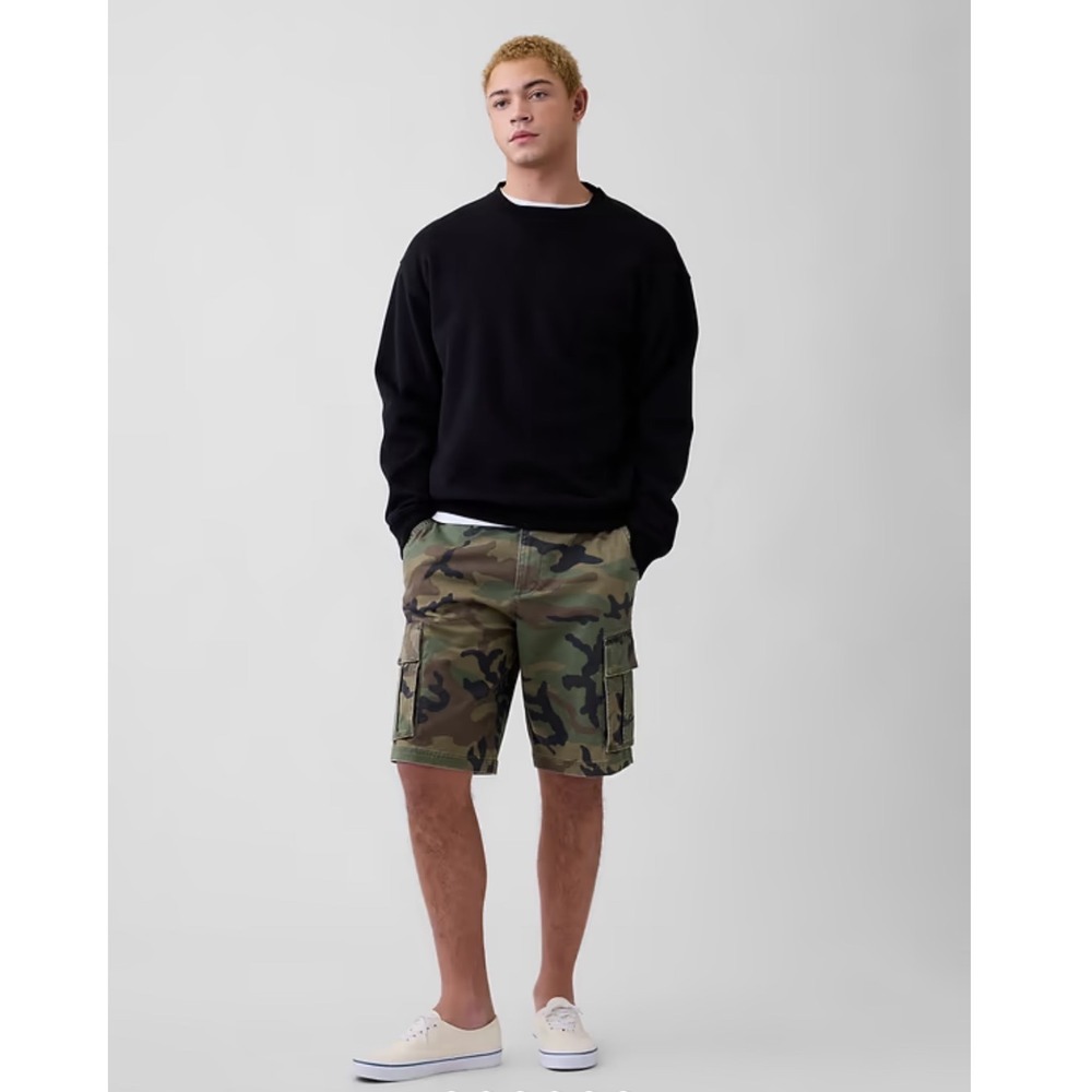 Gap Cargo Shorts Men 34 Green Camo 11 Inch Inseam Cotton Stretch Utility Relaxed